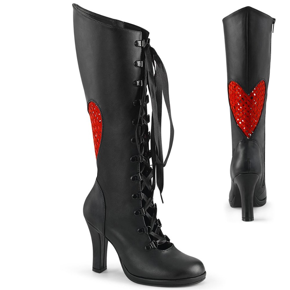 Heart Platform Heel Lace Up Knee High Boots - Picture 2 of 5